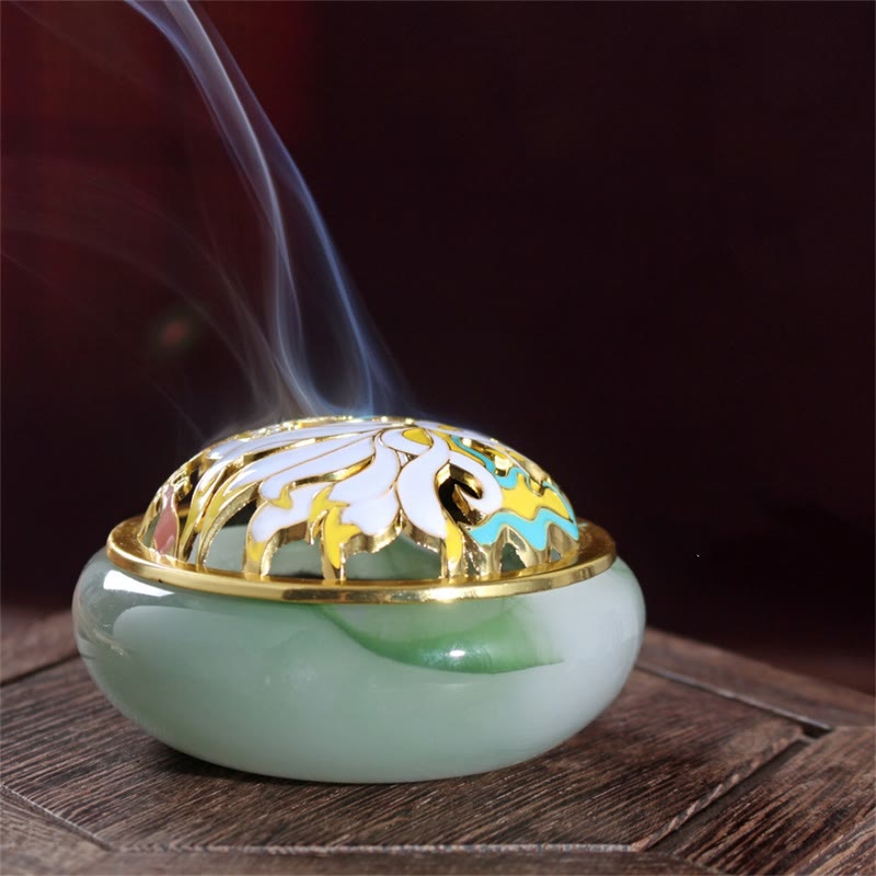 Quemador de incienso de meditación curativa de cristal Liuli de zorro de nueve colas con Buddha Stones