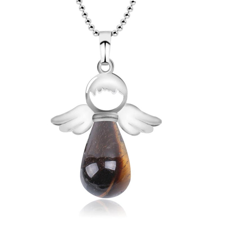 Colgante de collar de suerte de cristal natural con alas de ángel de Buddha Stones