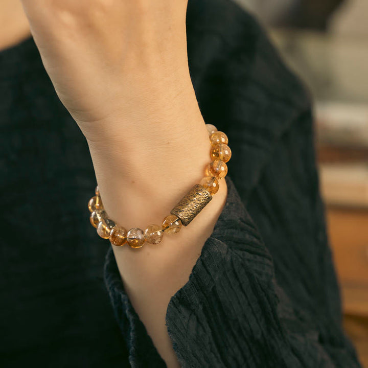Pulsera de protección de cuentas de latón y cristal de citrino natural con piedras de Buddha Stones