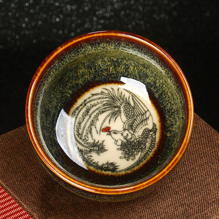 Buddha Stones, loto, dragón, Fénix, pez Koi, taza de té de cerámica china Jianzhan, taza de té de Kung Fu, 110ml