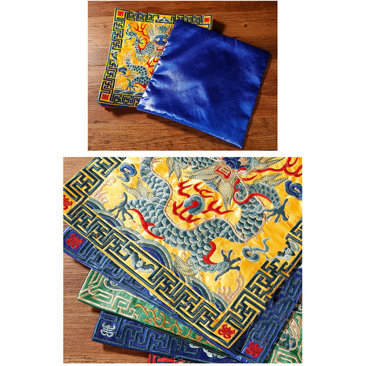Tapete para tazas bordado con Buddha Stones, grulla, dragón Fénix, Kirin, posavasos para tazas de té, tapete para té cuadrado Kung Fu