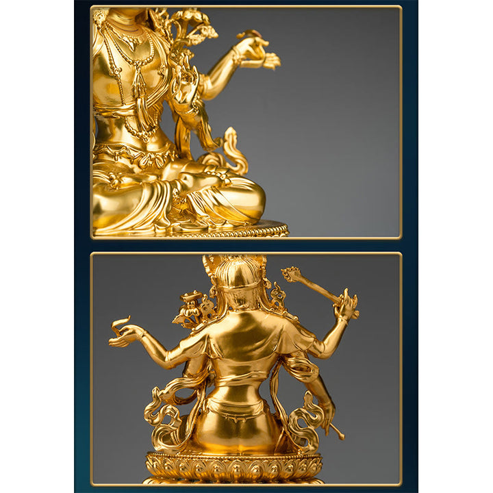 Estatuilla de oro Manjusri Bodhisattva de cuatro brazos, estatua de cobre de serenidad y compasión, decoración del hogar