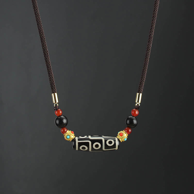 Colgante de collar de cadena con Buddha Stones tibetanas de nueve ojos Dzi, protección de cuentas, bendiciones - Cuenta Dzi de nueve ojos en blanco y negro - image 0