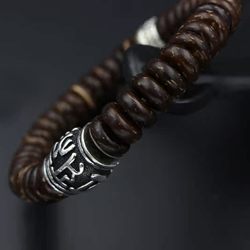 Pulsera positiva Om Mani Padme Hum de concha de coco tibetano natural con Buddha Stones