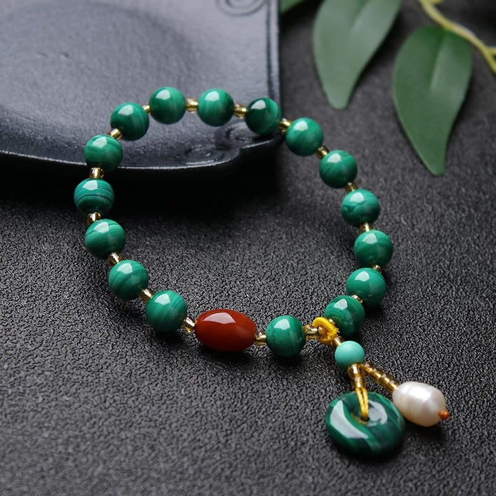 Pulsera con dije de protección de cuentas de ágata roja de malaquita natural