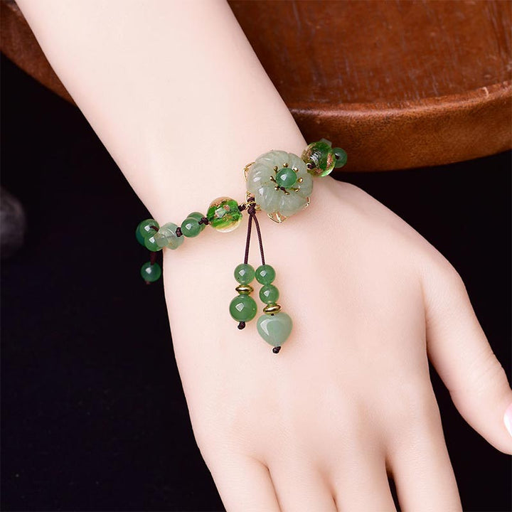 Pulsera de flores colgantes de la suerte de jade verde natural con Buddha Stones