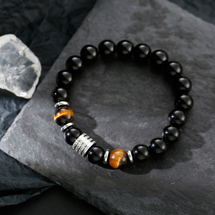 Pulsera de cumplimiento de fuerza de ojo de tigre de obsidiana negra natural con Buddha Stones