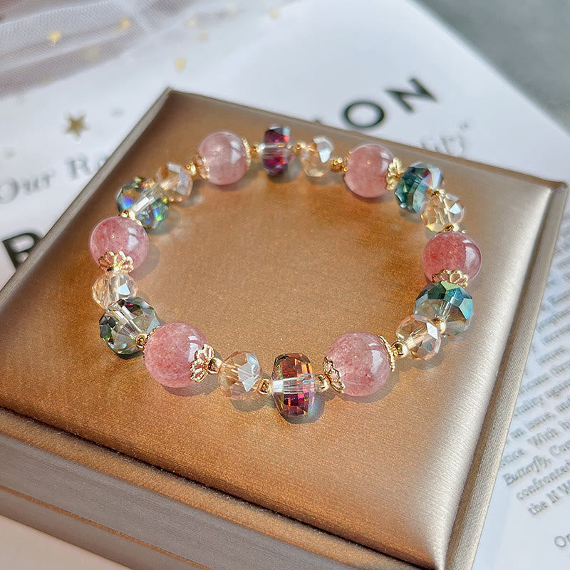 Pulsera positiva de cristal colorido de cuarzo fresa natural con Buddha Stones