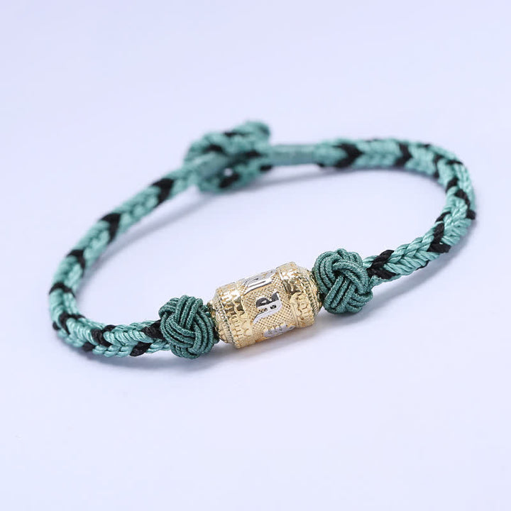 Pulsera de hilo rojo de plata de ley 925 con Buddha Stones Om Mani Padme Hum, rueda de oración, fuerza de la suerte