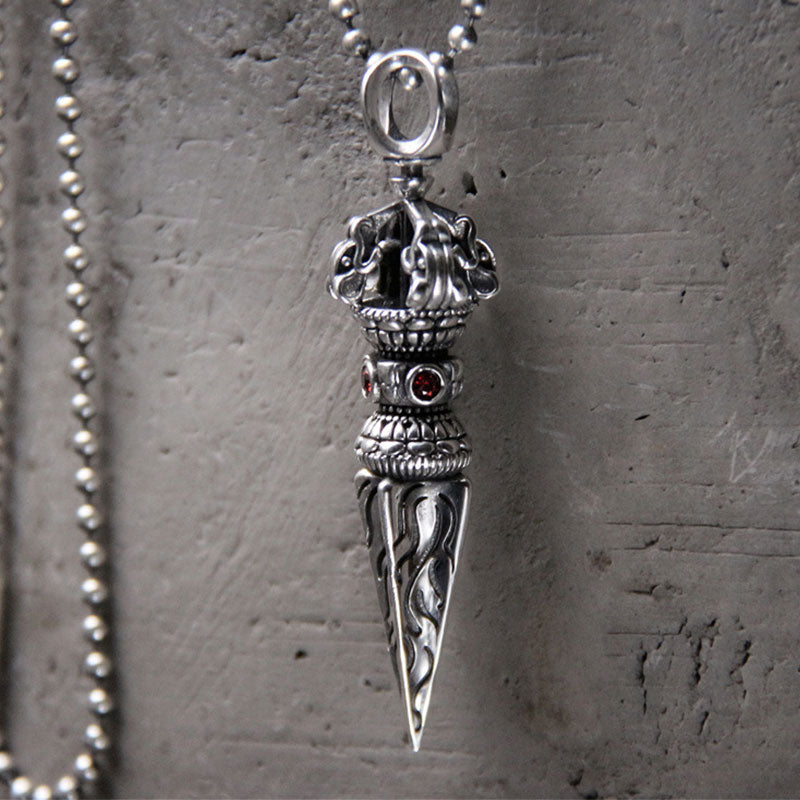 Colgante de collar de poder espiritual Vajra de plata de ley 925 con Buddha Stones