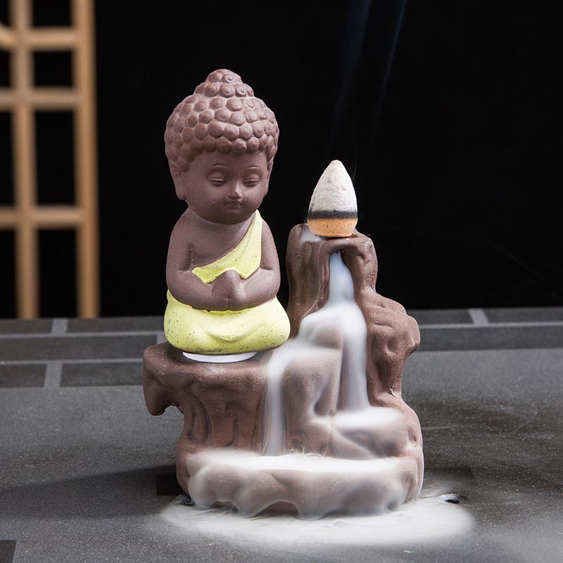 Quemador de incienso de bendición de cerámica, fuente de humo de reflujo de Buddha Stones , decoración