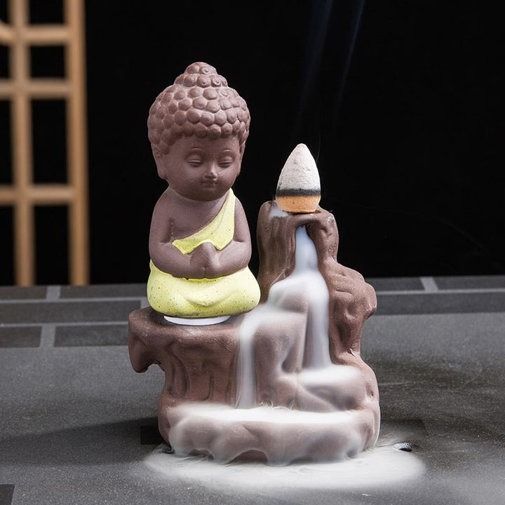 Quemador de incienso de bendición de cerámica, fuente de humo de reflujo de Buddha Stones , decoración