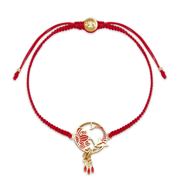 Pulsera de hilo rojo de la suerte con pez Koi de loto hecho a mano tibetano con Buddha Stones