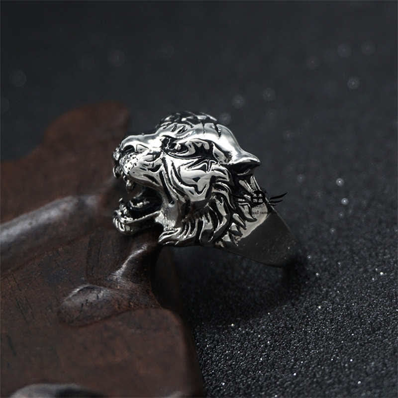 Anillo de motociclista Punk Rock con equilibrio de acero titanio y cabeza de tigre Animal para hombre