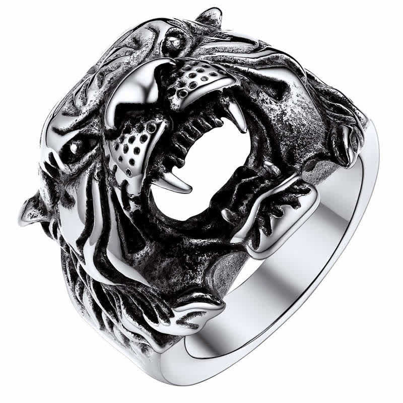Anillo de motociclista Punk Rock con equilibrio de acero titanio y cabeza de tigre Animal para hombre