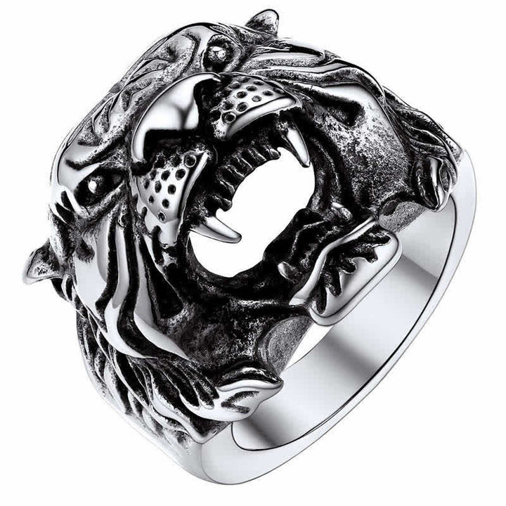 Anillo de motociclista Punk Rock con equilibrio de acero titanio y cabeza de tigre Animal para hombre