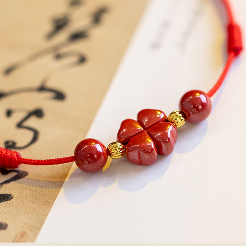 Pulsera tobillera con Buddha Stones, trébol de cuatro hojas, cinabrio, bendición, calma