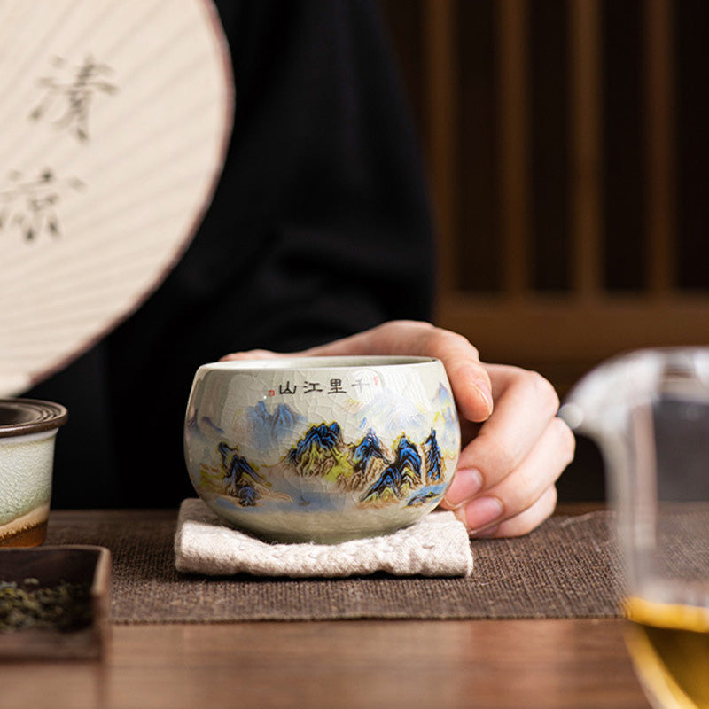 Buddha Stones Un panorama de ríos y montañas Taza de té de cerámica Taza de té Kung Fu 150 ml