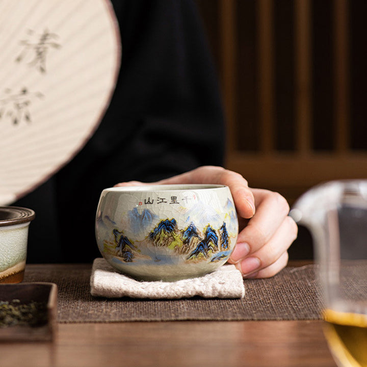Buddha Stones Un panorama de ríos y montañas Taza de té de cerámica Taza de té Kung Fu 150 ml