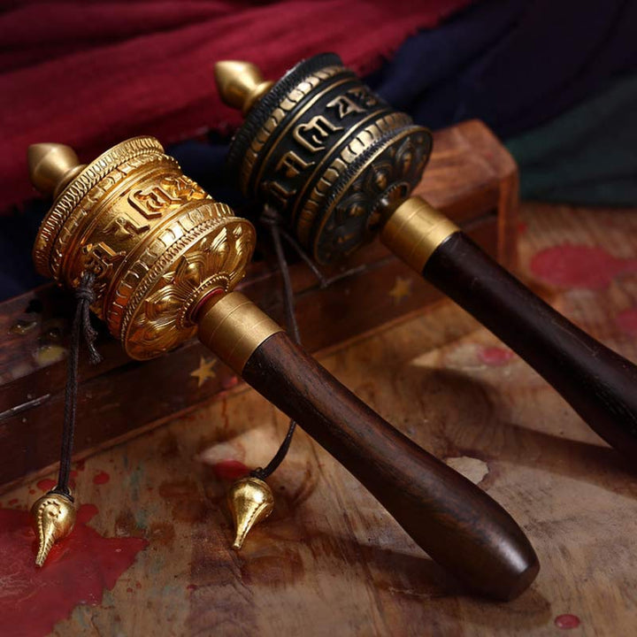 Rueda de oración tibetana, seis palabras verdaderas, decoración de meditación de cobre