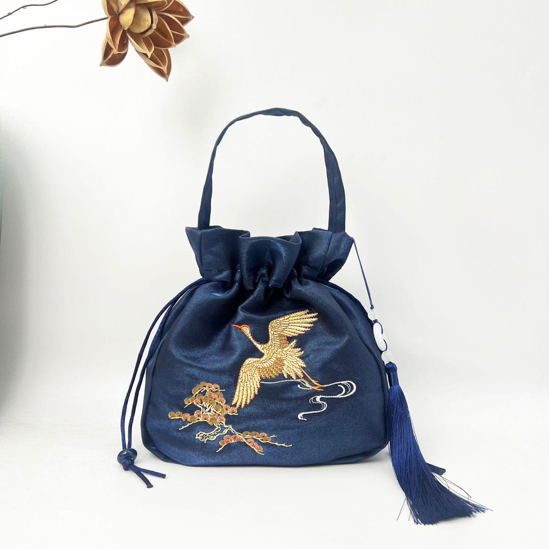 Buddha Stones Bordadas Loto Koi Pez Grulla Camelia Algodón Lino Tote Bandolera Bolso Bandolera Bolso