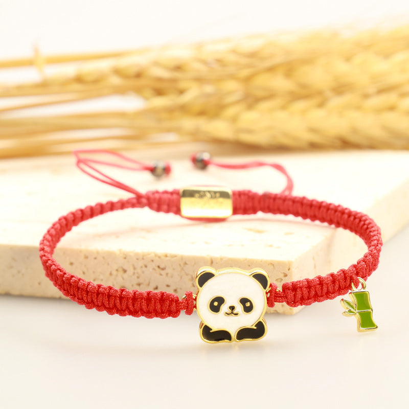 Pulsera de hilo rojo de la suerte de bambú Panda hecha a mano tibetana con Buddha Stones