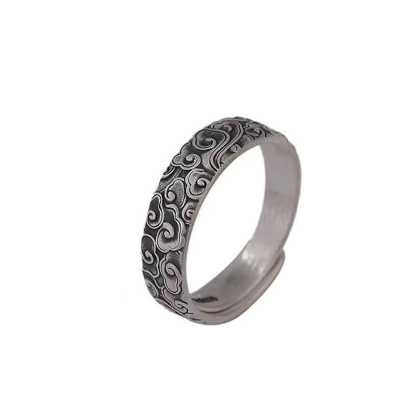 Anillo de la suerte con patrón de nubes auspiciosas vintage de Buddha Stones