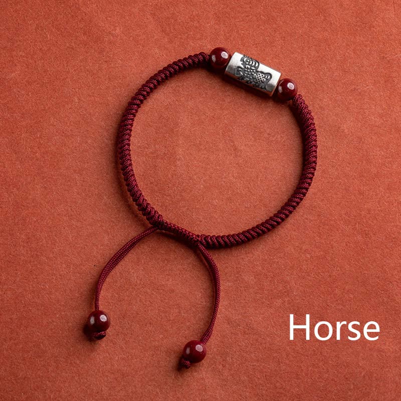 Pulsera de hilo de cinabrio del zodíaco chino de plata de ley 925 con Buddha Stones