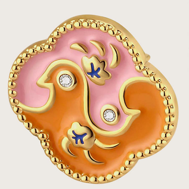 Juego de pendientes y pulsera con colgante de collar curativo con dos pájaros de cobre chapado en oro de 18 quilates con Buddha Stones