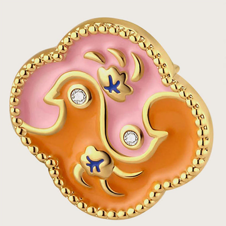 Juego de pendientes y pulsera con colgante de collar curativo con dos pájaros de cobre chapado en oro de 18 quilates con Buddha Stones
