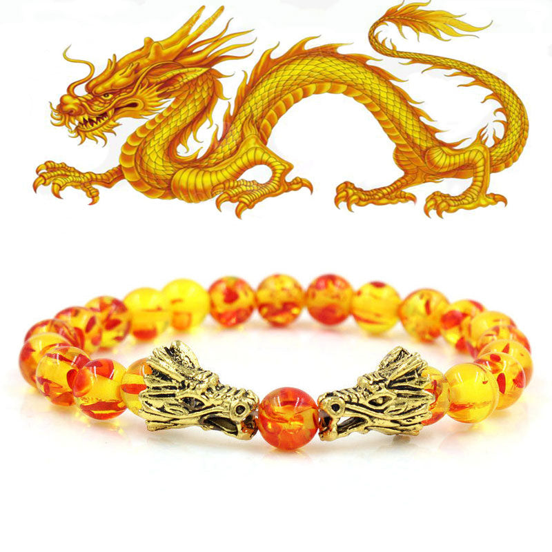 Pulsera con cuentas de bendición de dragón de roca de lava, turquesa blanca, Buddha Stones - Ámbar - image 23