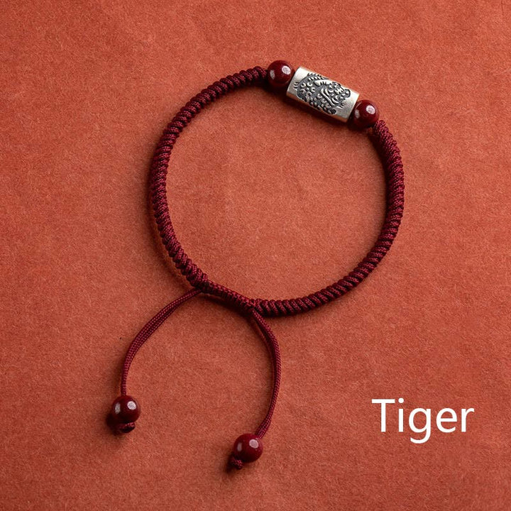 Pulsera de hilo de cinabrio del zodíaco chino de plata de ley 925 con Buddha Stones