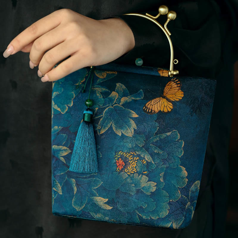 Bolso bandolera con cadena de metal, diseño de Buddha Stones y mariposas