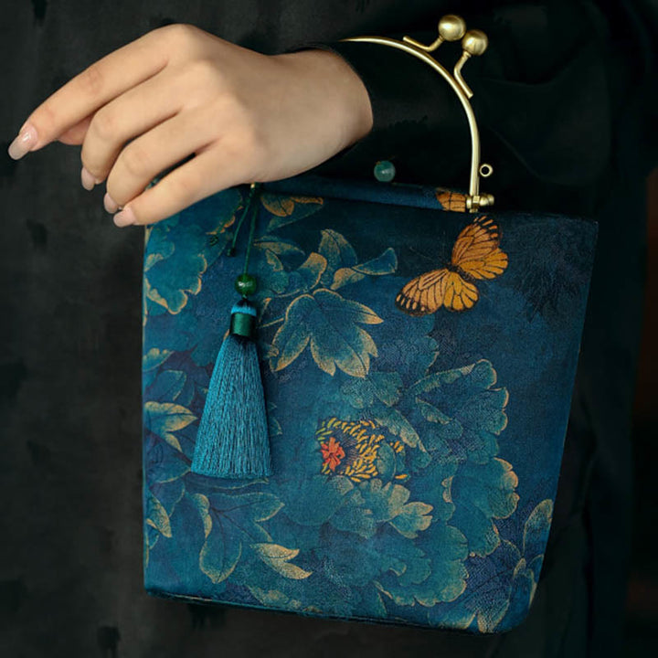 Bolso bandolera con cadena de metal, diseño de Buddha Stones y mariposas