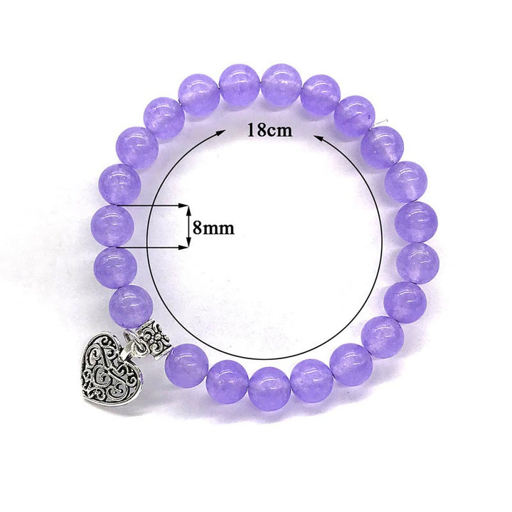 Pulsera elástica con dije de corazón de amor de la suerte con piedras preciosas naturales