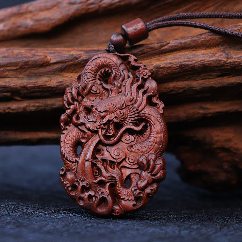 Buddha Stones, relámpago, madera de azufaifo, doble alivio del dragón, protege contra los espíritus malignos, colgante de collar