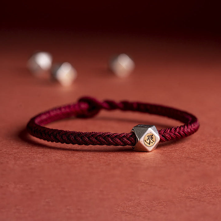 Pulsera de cuerda trenzada de protección de la suerte de Buda natal hecha a mano de plata de ley 925 con Buddha Stones - Rojo oscuro (circunferencia de la muñeca 14-17 cm) - Perro/Cerdo-Buda Amitabha - image 5