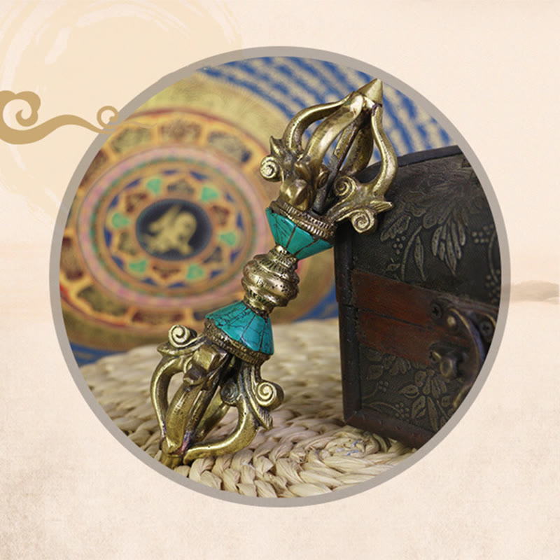 Buddha Stones tibetanas de cinco puntas Vajra Dorje hechas a mano, decoración de cobre de poder espiritual de Nepal - image 10