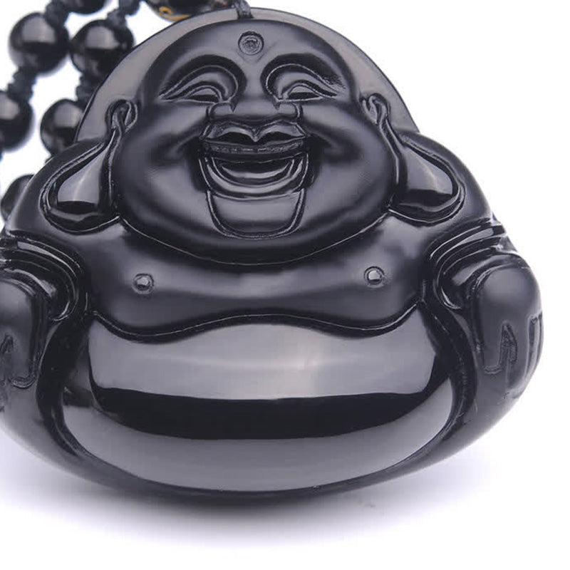 Collar con colgante de transformación de obsidiana negra de Buda sonriente con Buddha Stones - image 8