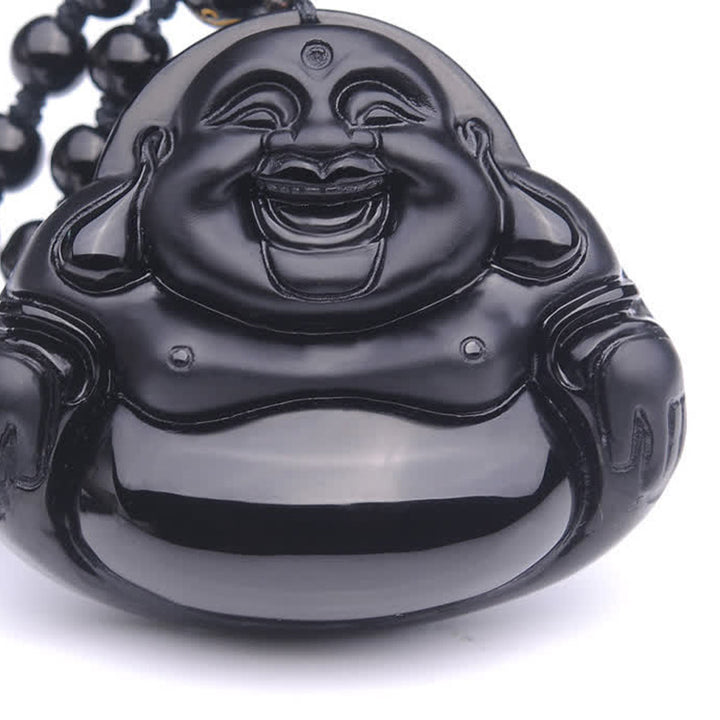 Collar con colgante de transformación de obsidiana negra de Buda sonriente con Buddha Stones - image 8