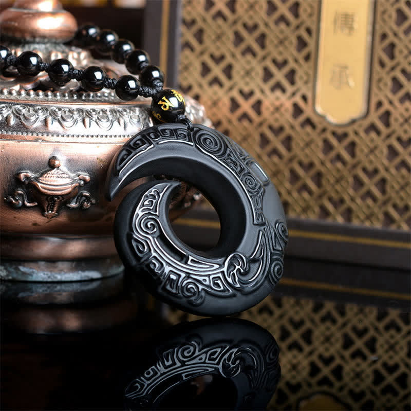 Colgante de collar de fuerza de obsidiana de hielo de obsidiana negra natural con Buddha Stones