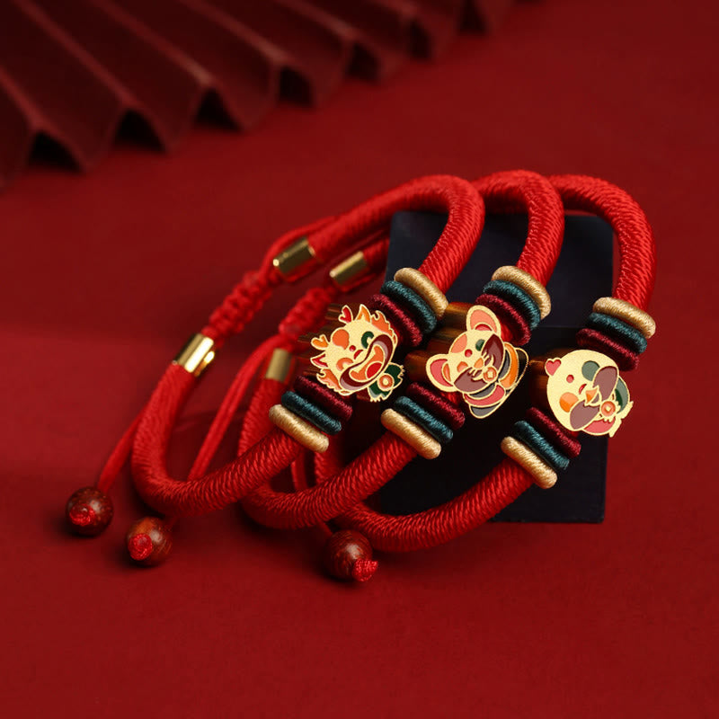 Pulsera roja trenzada de la suerte del zodíaco chino, hecha a mano, de Plata de Ley 925 con Buddha Stones , Año del Dragón