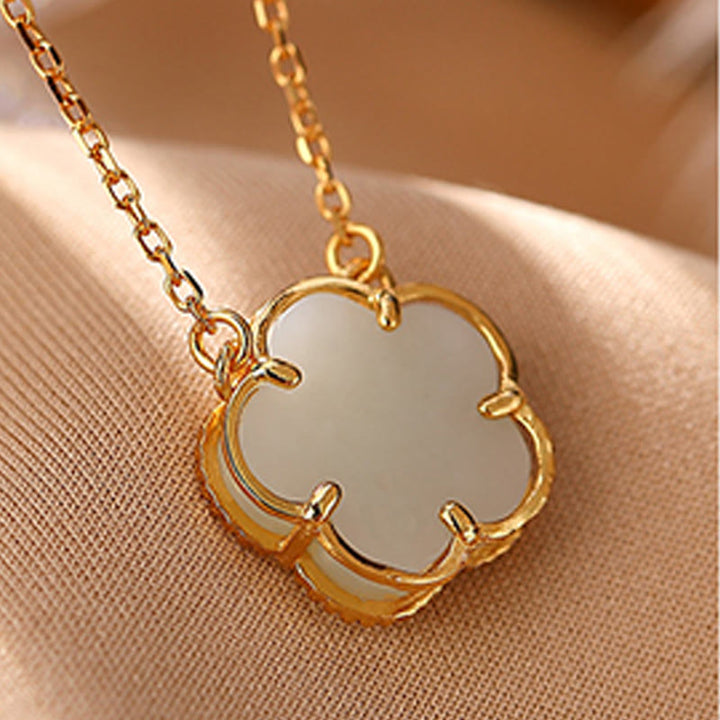 Juego de anillos y collar con colgante de flor de jade hetiano natural chapado en plata de ley 925 con Buddha Stones