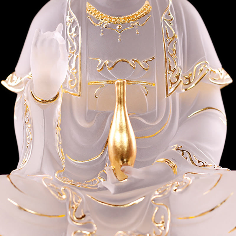 Buddha Stones Kwan Yin Avalokitesvara, estatuilla hecha a mano, pieza de arte de cristal Liuli, estatua de riqueza, decoración para el hogar