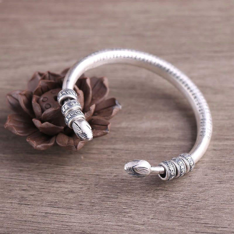Pulsera de plata de ley 999 con Buddha Stones con forma de corazón Sutra Om Mani Padme Hum grabado paz pureza