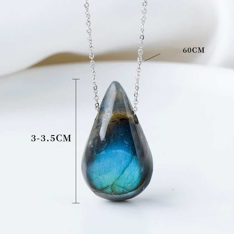 Colgante de collar curativo con soporte de gota de agua de labradorita de Buddha Stones