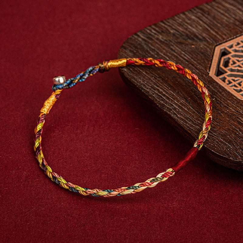 Pulsera hecha a mano con Buddha Stones, hilo de cinco colores, suerte, pareja, niño y adulto