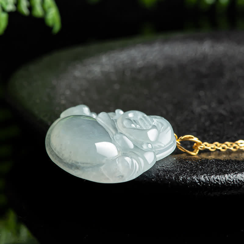 Colgante de collar de abundancia de oro de 18 quilates con jade natural de Buda sonriente - image 4