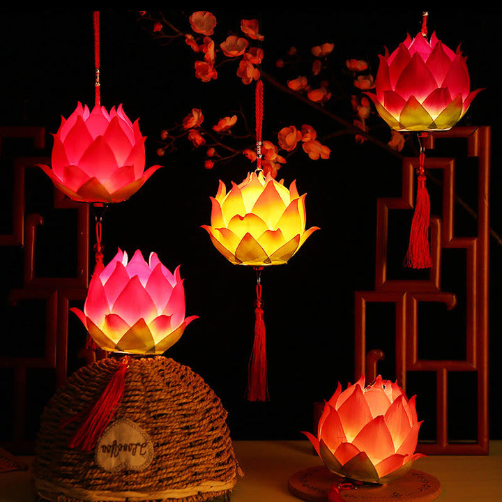 Buddha Stones DIY flor de loto dragón linterna borla lámpara decoración