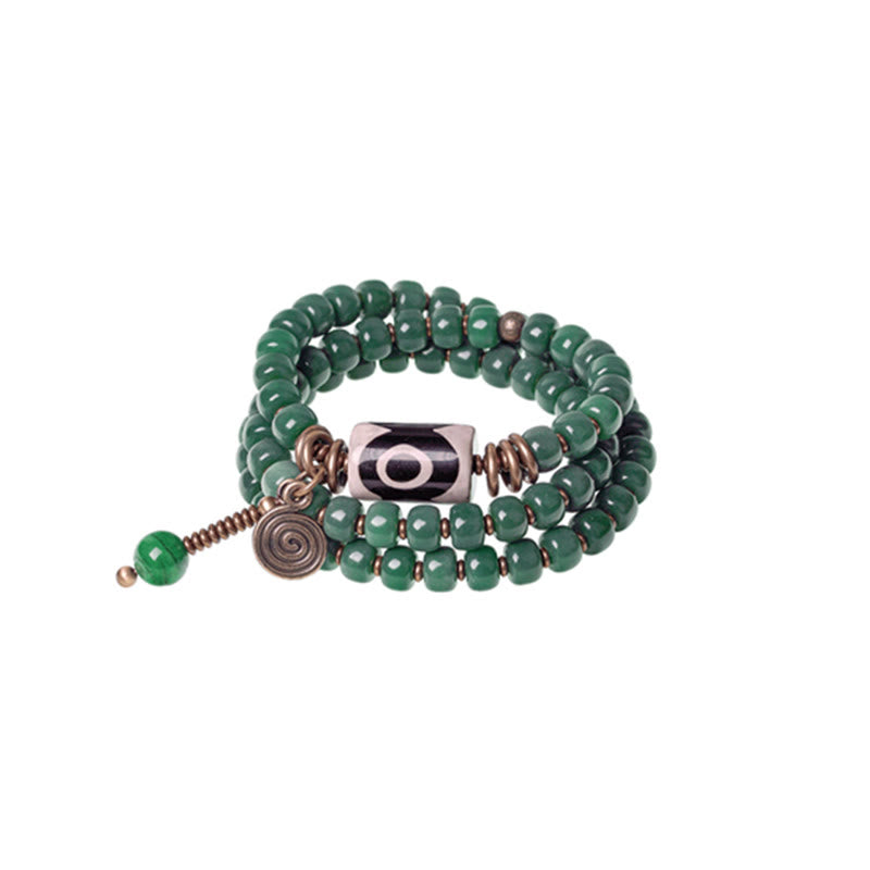 Pulsera triple de envoltura de paz de sabiduría de cuentas Dzi de semilla de Bodhi cian